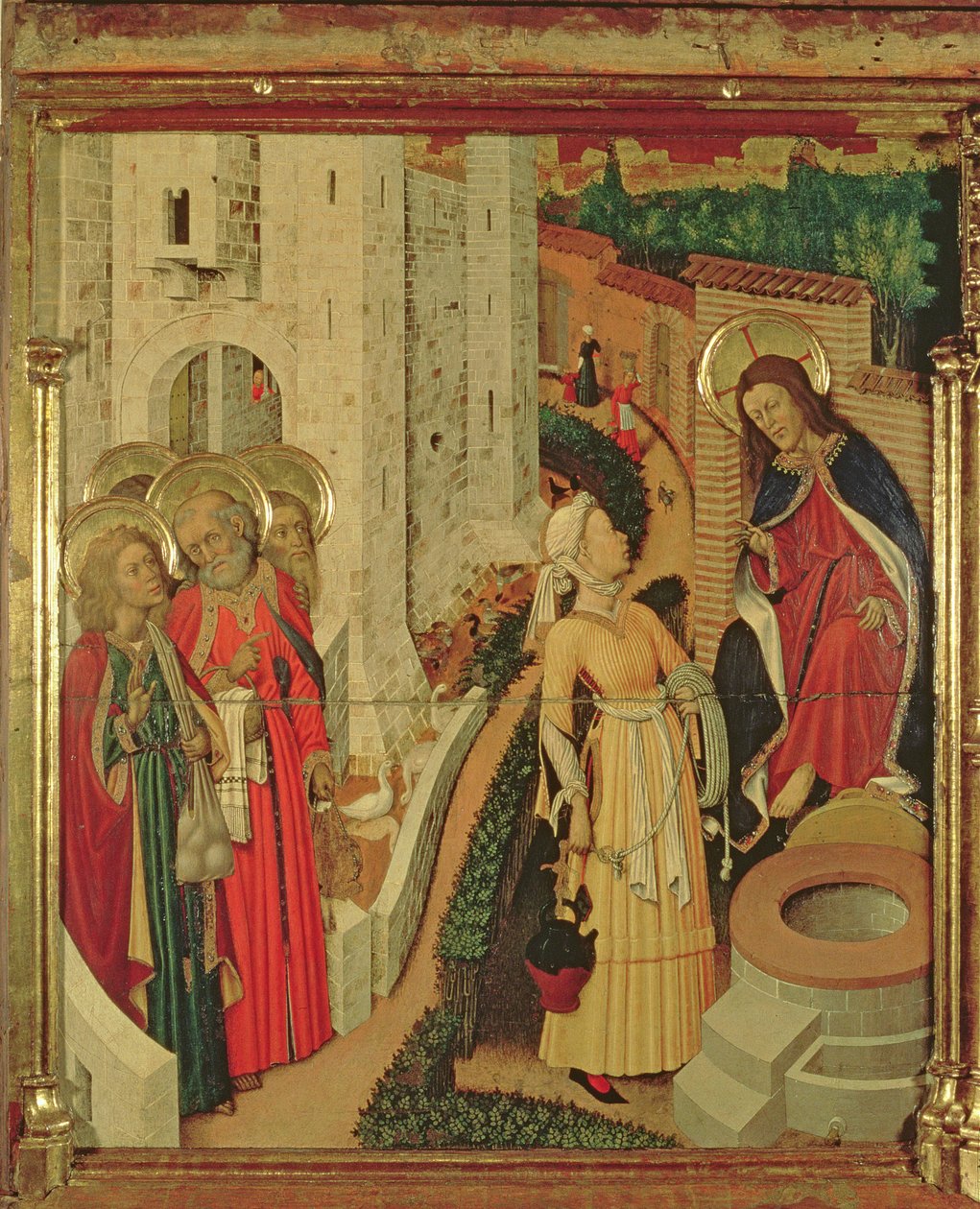 Jezus i kobiety z Samarii, z Ołtarza Przemienienia Pańskiego, panel pradella autorstwa Bernardo Martorell