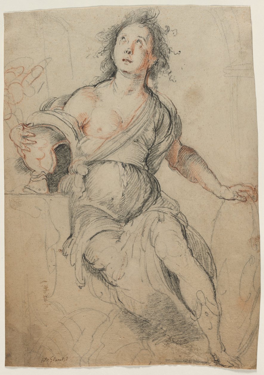 Postać alegoryczna, ok. 1635 (czarna kreda z czerwoną kredą) autorstwa Bernardo Strozzi