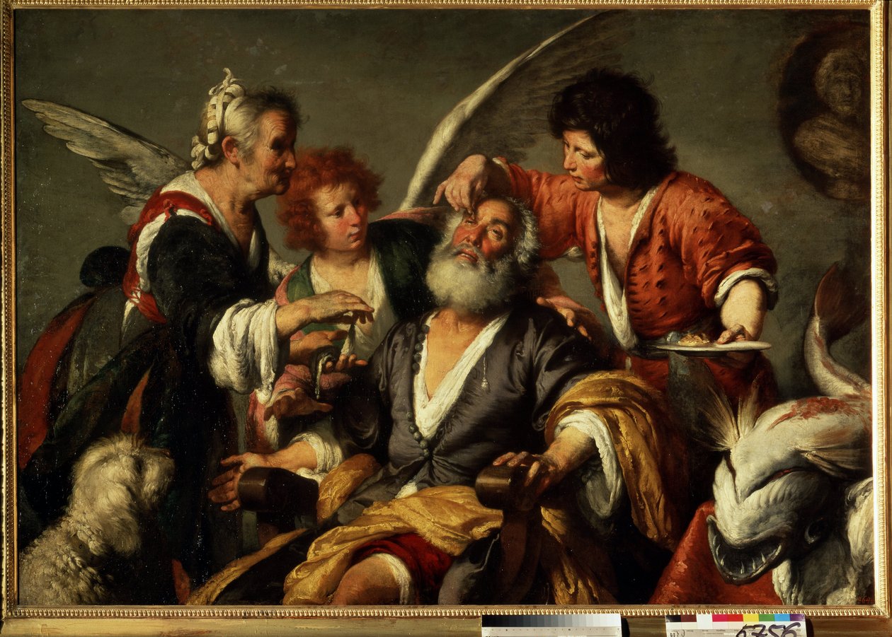 Uzdrowienie Tobita. Za radą Archanioła Rafaela młody Tobiasz używa żółci ryby, aby przywrócić wzrok Tobiaszowi, jego ojcu. Obraz Bernardo Strozziego (1581-1644). olej na płótnie autorstwa Bernardo Strozzi