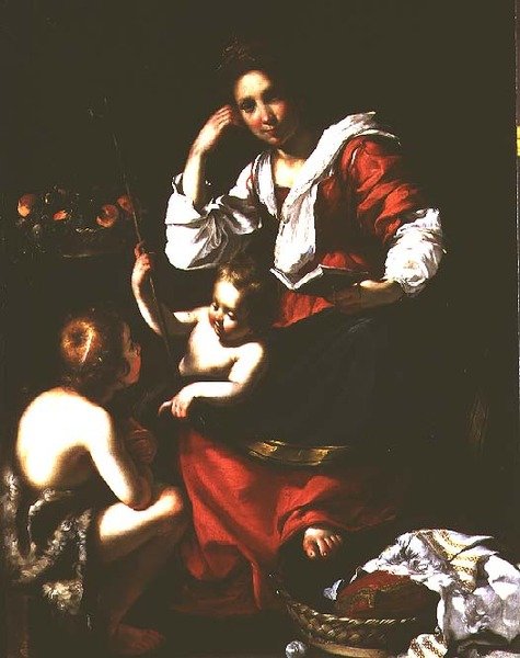 Madonna z Dzieciątkiem z Dzieciątkiem Św. Jan Chrzciciel autorstwa Bernardo Strozzi