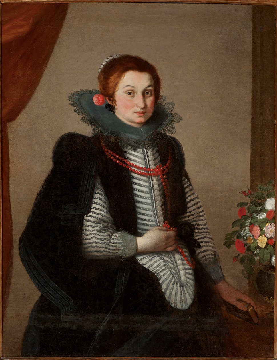 Portret młodej damy z koralowym naszyjnikiem (olej na płótnie) autorstwa Bernardo Strozzi
