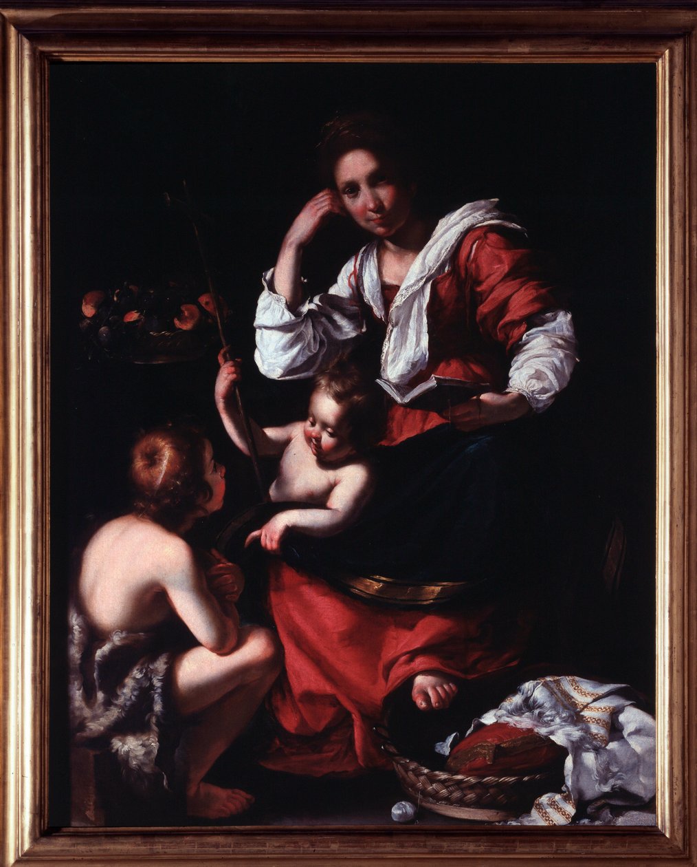 Reprezentacja Świętej Rodziny ze św. Janem Chrzcicielem Dziecko (Święta rodzina ze św. Janem Chrzcicielem) Obraz Bernardo Strozziego (1581-1644) Genes, Musei di Strada Nuova (ex Palazzo Rosso) Włochy autorstwa Bernardo Strozzi