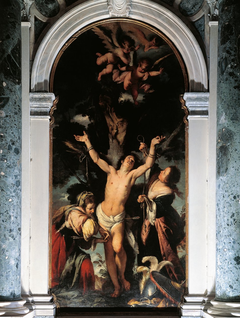 Św. Sebastian Uzdrowiony przez Święte Kobiety, Bernardo Strozzi, olej na płótnie autorstwa Bernardo Strozzi