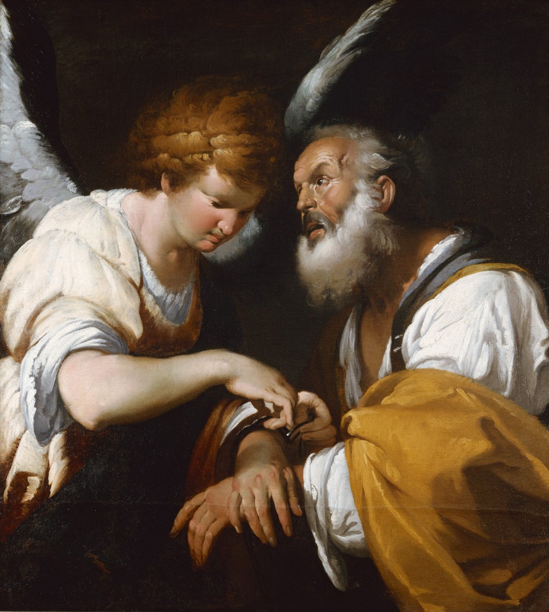 Wyzwolenie św. Piotra, c. 1635 autorstwa Bernardo Strozzi
