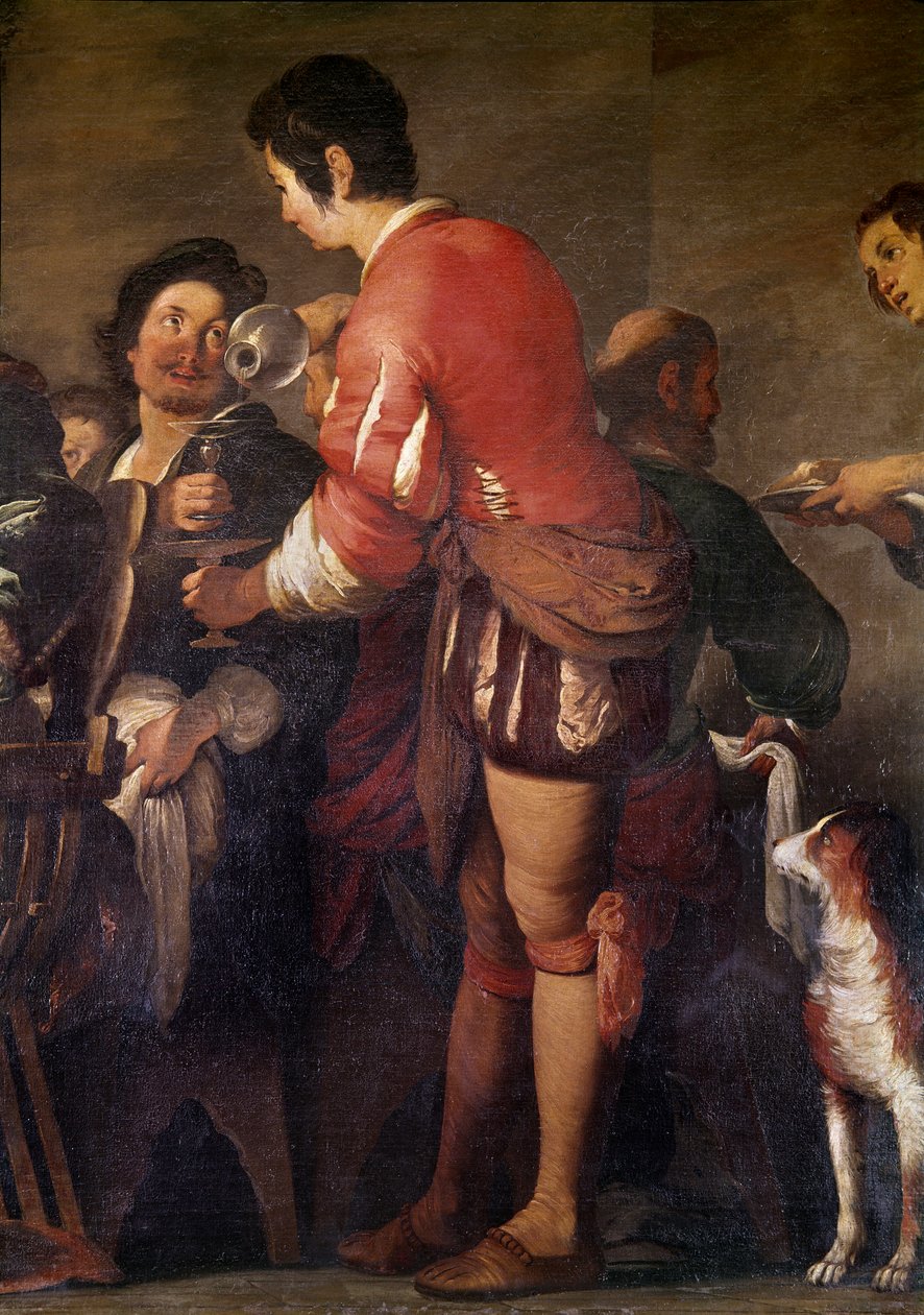 Posiłek w Domu Szymona Faryzeusza. Fragment służącego serwującego drinka (olej na płótnie) autorstwa Bernardo Strozzi