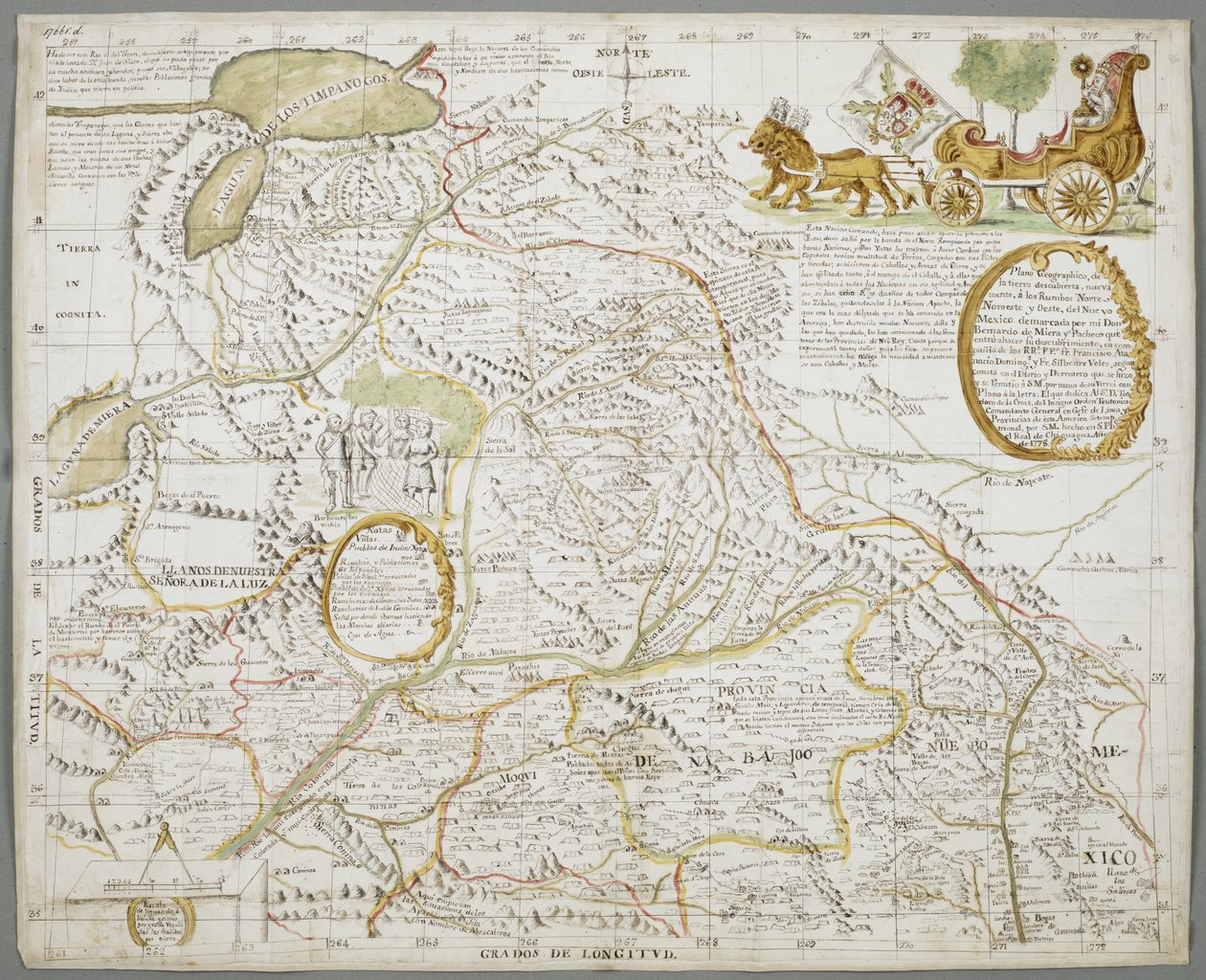 Mapa części Nowego Meksyku autorstwa Bernardo de Miera y Pacheco