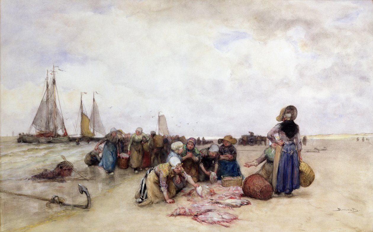 Sprzedaż ryb na plaży (toaleta i ołówek na papierze) autorstwa Bernardus Johannes Blommers or Bloomers