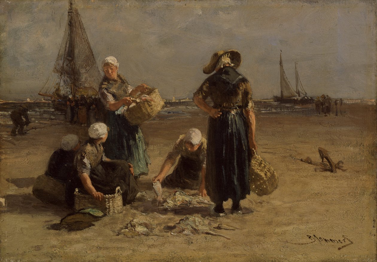 Żony ryb na plaży (olej na płótnie) autorstwa Bernardus Johannes Blommers or Bloomers