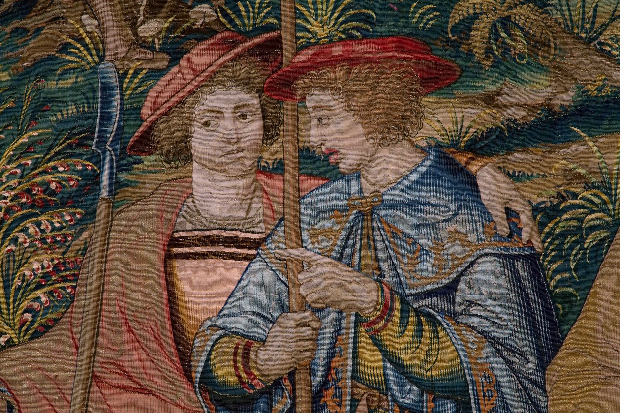 Flamandzki gobelin. Seria Fundacja Rzymu: Faustulus spotyka Romulusa i Remusa. Rysownik Barend van Orley (?). Produkcja brukselska. 1525-1530. Szczegół. autorstwa Bernart van (attr. to) Orley