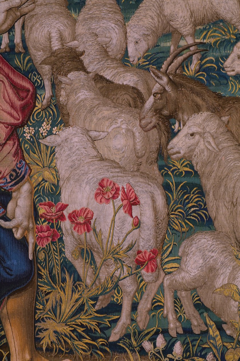 Flamandzki gobelin. Seria Fundacja Rzymu: Faustulus spotyka Romulusa i Remusa. Rysownik Barend van Orley (?). Produkcja brukselska. 1525-1530. Szczegół. autorstwa Bernart van (attr. to) Orley