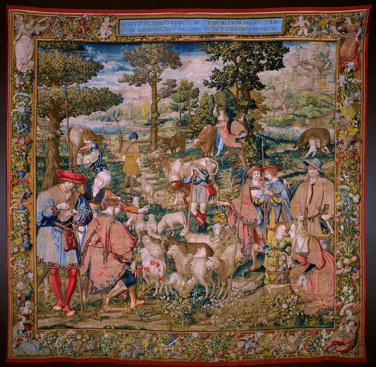 Flamandzki gobelin. Seria Fundacja Rzymu: Faustulus spotyka Romulusa i Remusa. Rysownik Barend van Orley (?). Produkcja brukselska. 1525-1530. autorstwa Bernart van (attr. to) Orley