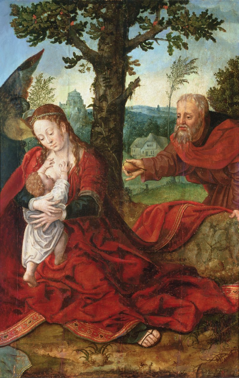 Reszta lotu do Egiptu (panel) autorstwa Bernart van follower of Orley