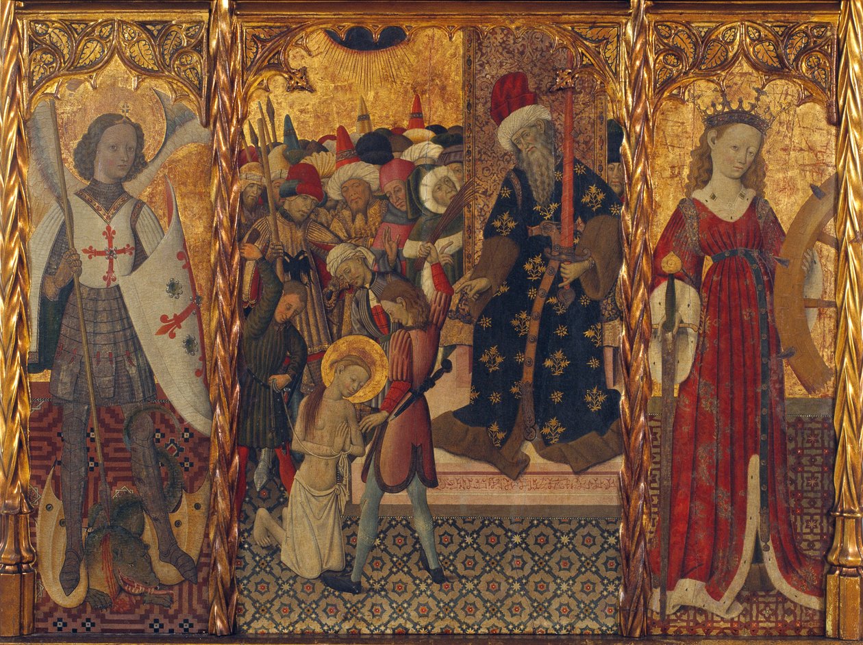 Św. Michał, Męczeństwo św. Eulalii i św. Katarzyny, ok. 1442-1445 autorstwa Bernat Martorell the Elder