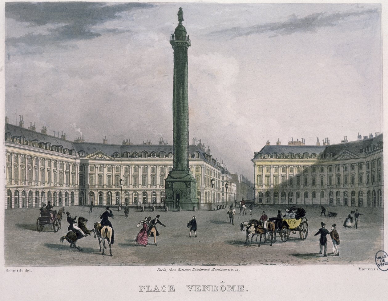 Place Vendome, 1832 (rycina kolorowa) autorstwa Bernhard Schmidt