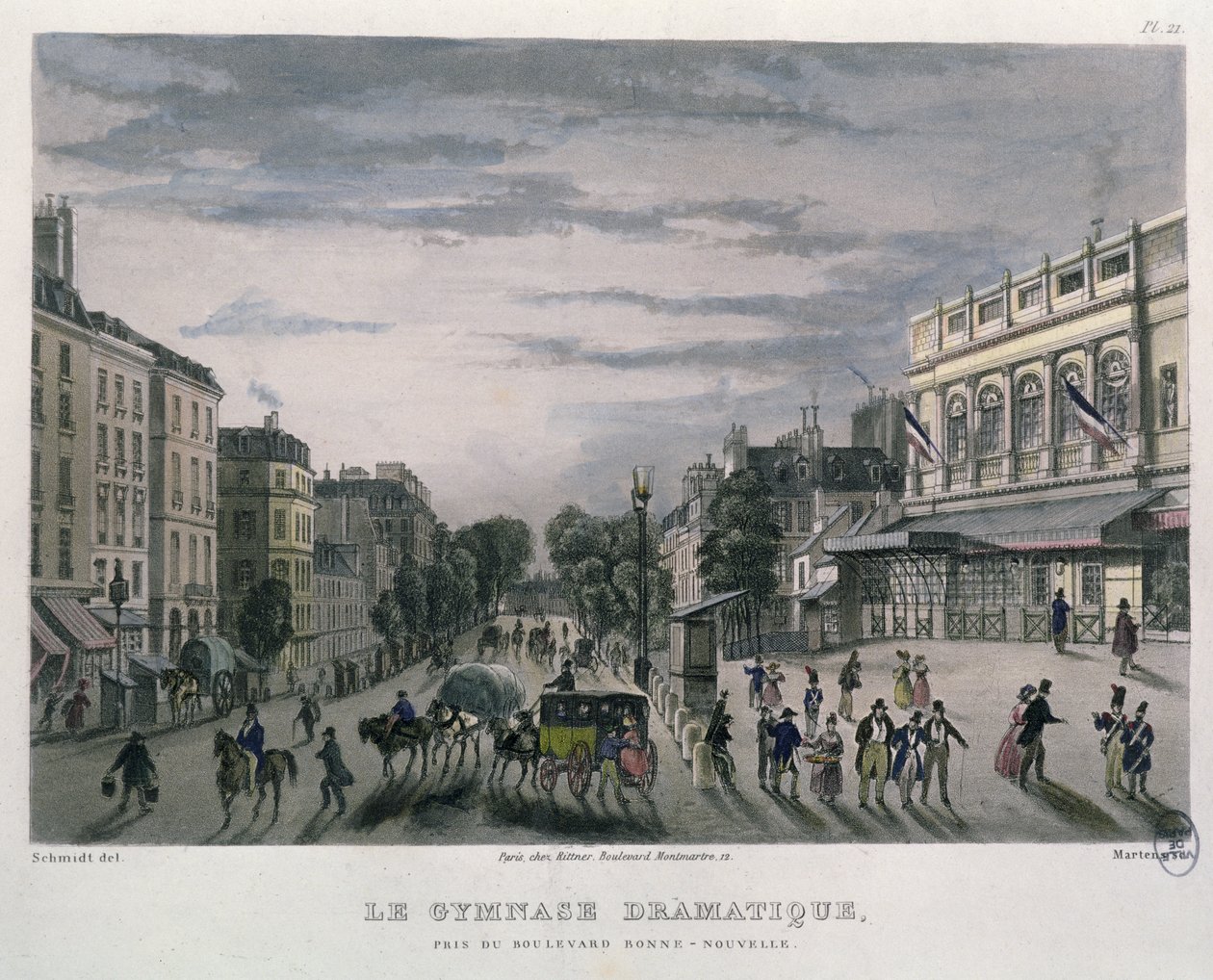 Teatr Gymnase Dramatique, Paryż, 1832 (kolorowe grawerowanie) autorstwa Bernhard Schmidt