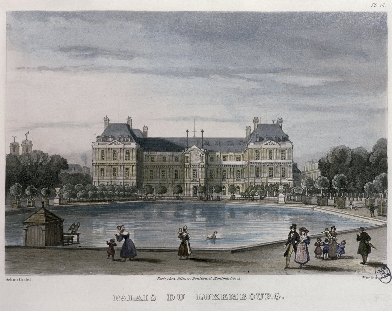 Pałac Luksemburski, 1832 (kolor grawerowany) autorstwa Bernhard Schmidt