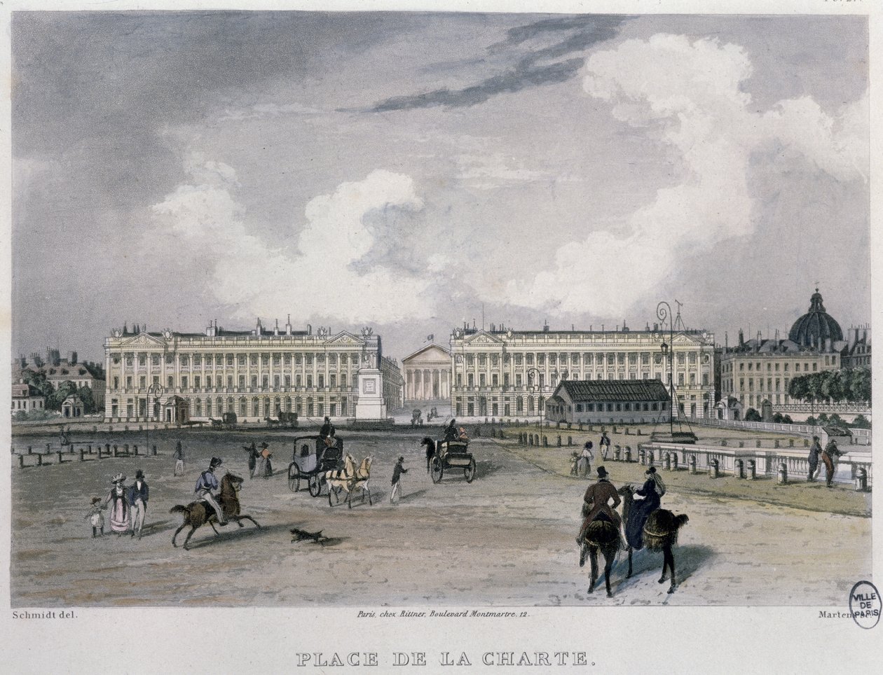 Place de la Concorde, Paryż, 1832 (kolor grawerowany) autorstwa Bernhard Schmidt