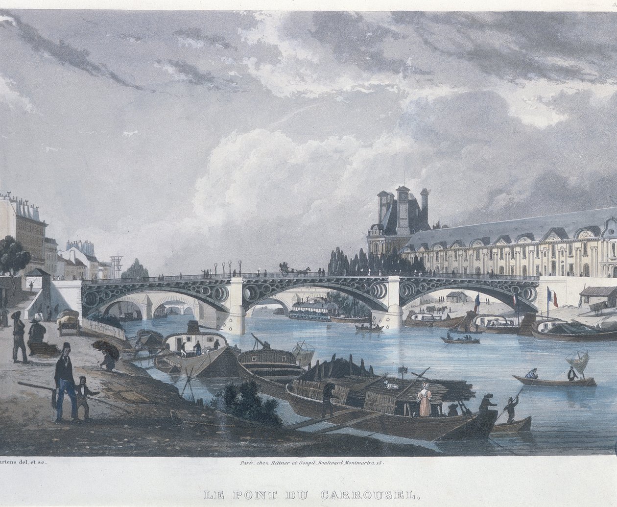 Pont du Carrousel, 1832 (kolor grawerowany) autorstwa Bernhard Schmidt