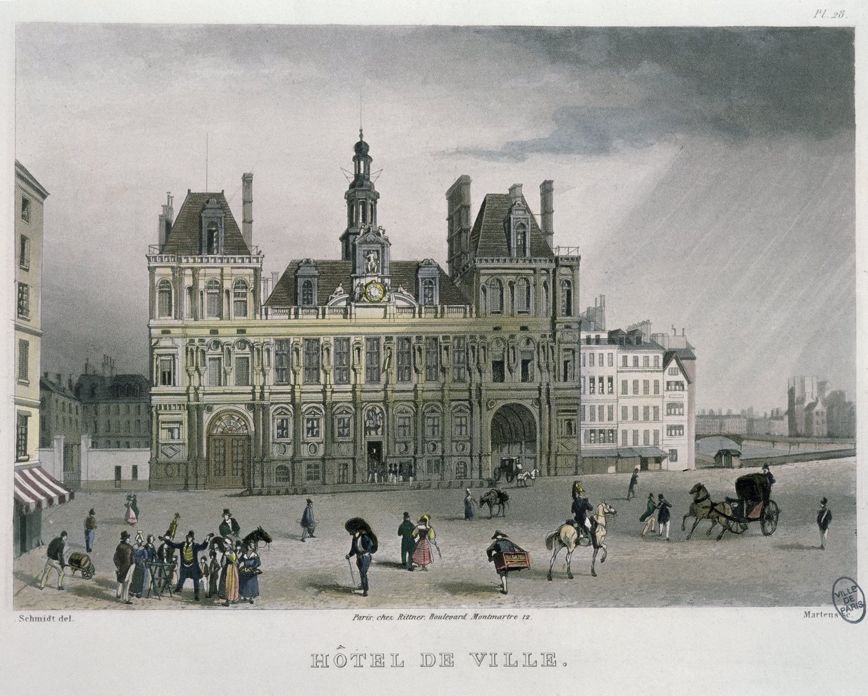 Hotel de ville, Paryż, 1832 (rycina kolorowa) autorstwa Bernhard Schmidt