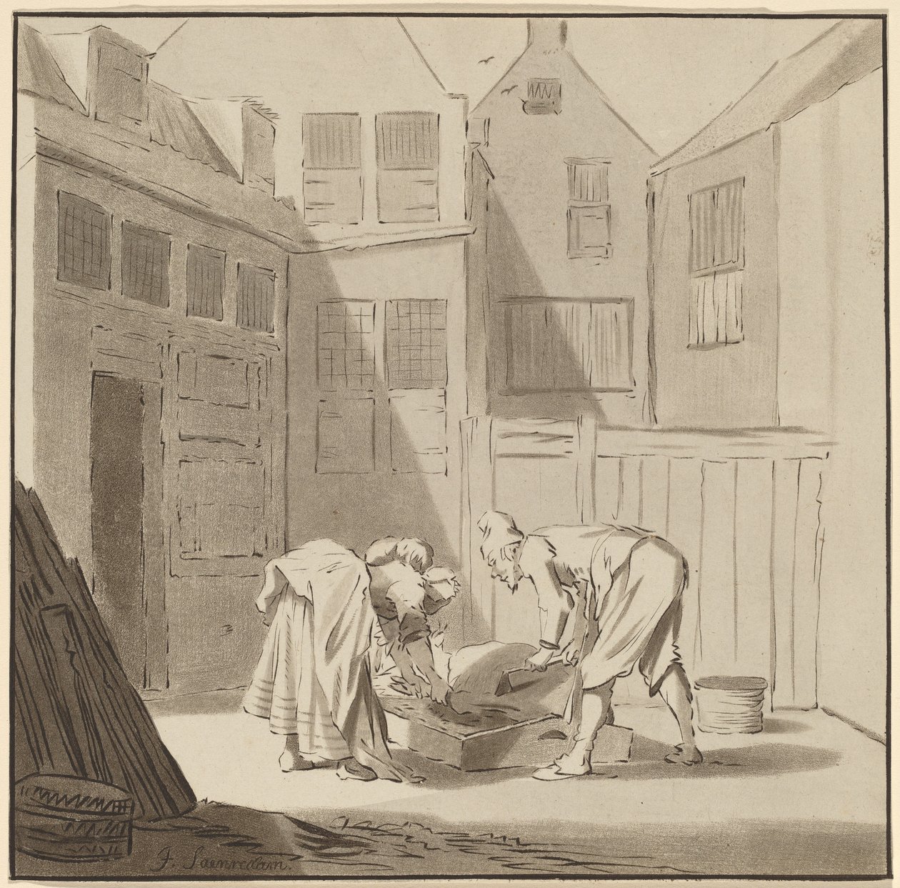 Hog Slaughterers, 1778, opublikowany 1787. autorstwa Bernhard Schreuder