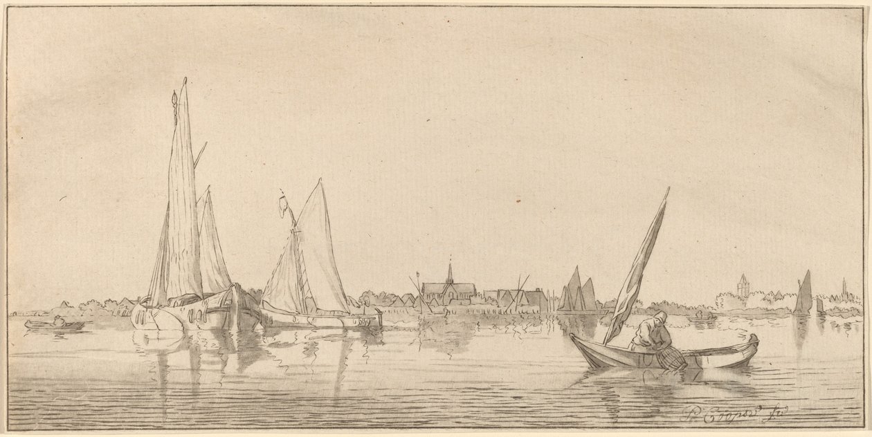Rzeka z Miastem, 1775. autorstwa Bernhard Schreuder