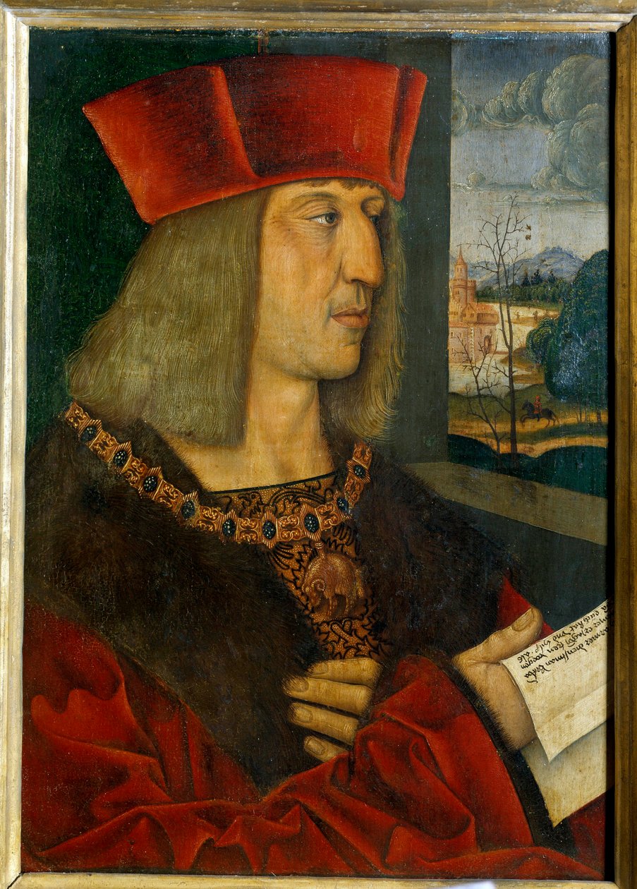 Portret cesarza Maksymiliana I (1459-1519) Obraz Bernarda Strigela (1460-1528) XV wiek. Wymiary 0,38 x 0,28 m autorstwa Bernhard Strigel