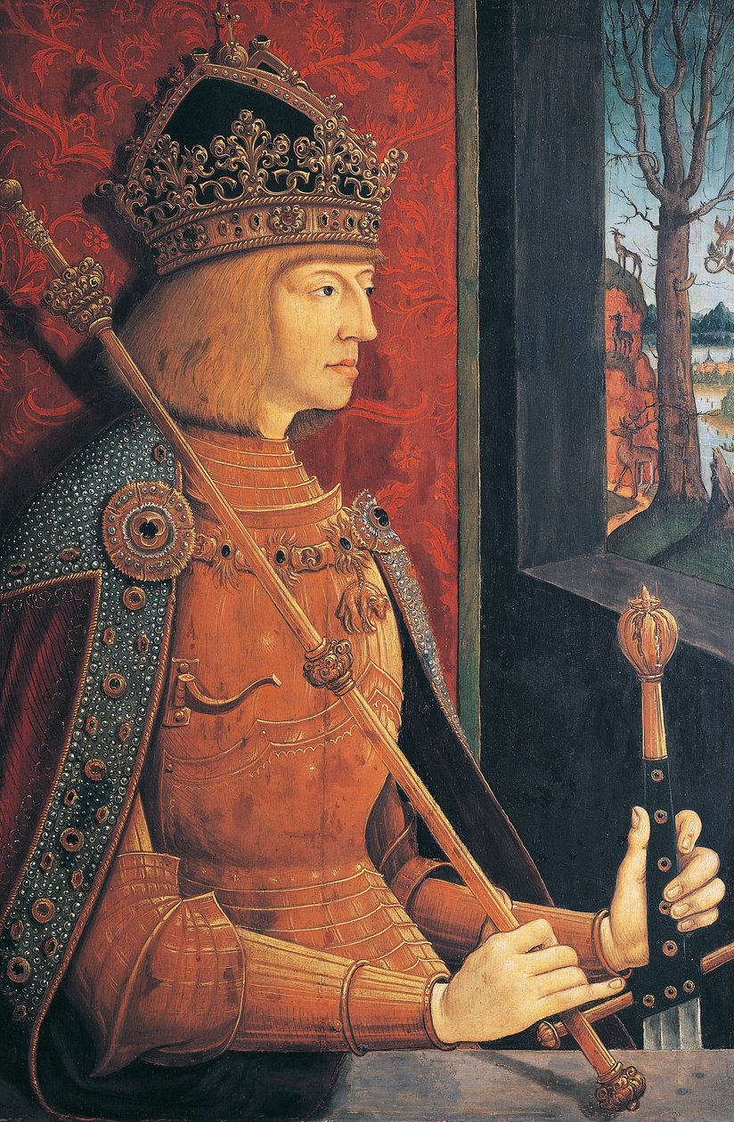 Portret Maksymiliana I Austriackiego, cesarza Świętego Cesarstwa Rzymskiego autorstwa Bernhard Strigel
