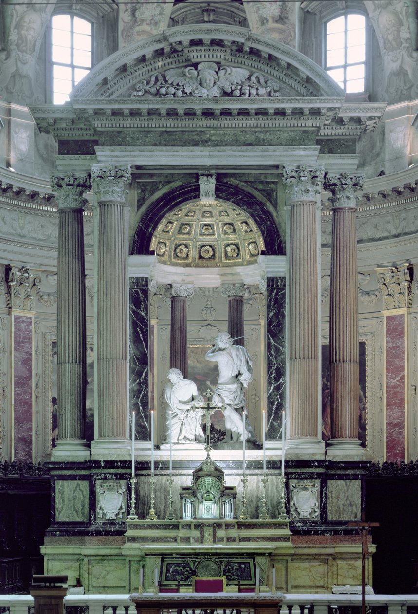 Widok ołtarza głównego przedstawiający męczeństwo św. Pawła (marmur) autorstwa Bernini Algardi A. and Bitonto