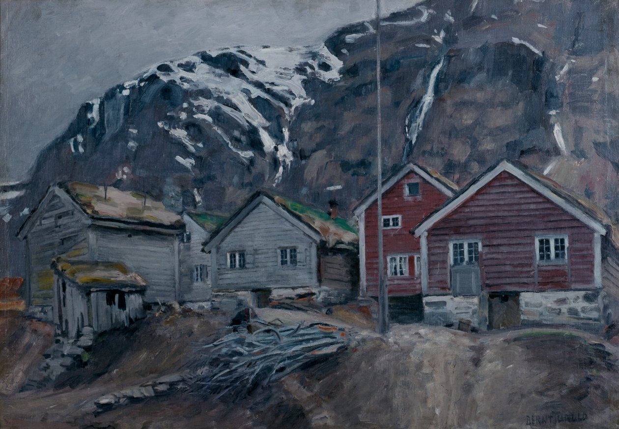 Stare domy w Hyen autorstwa Bernt Wilhelm Tunold