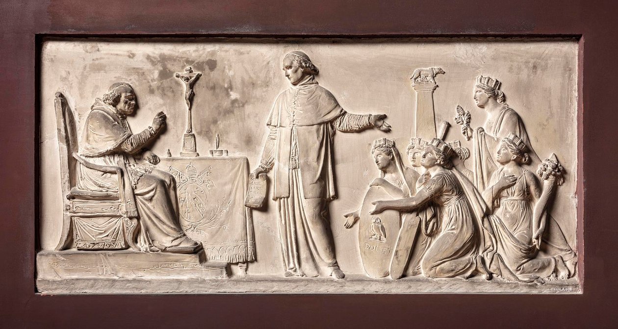 Kardynał Ercole Consalvi przywraca Państwo Kościelne Piusowi VII autorstwa Bertel Thorvaldsen