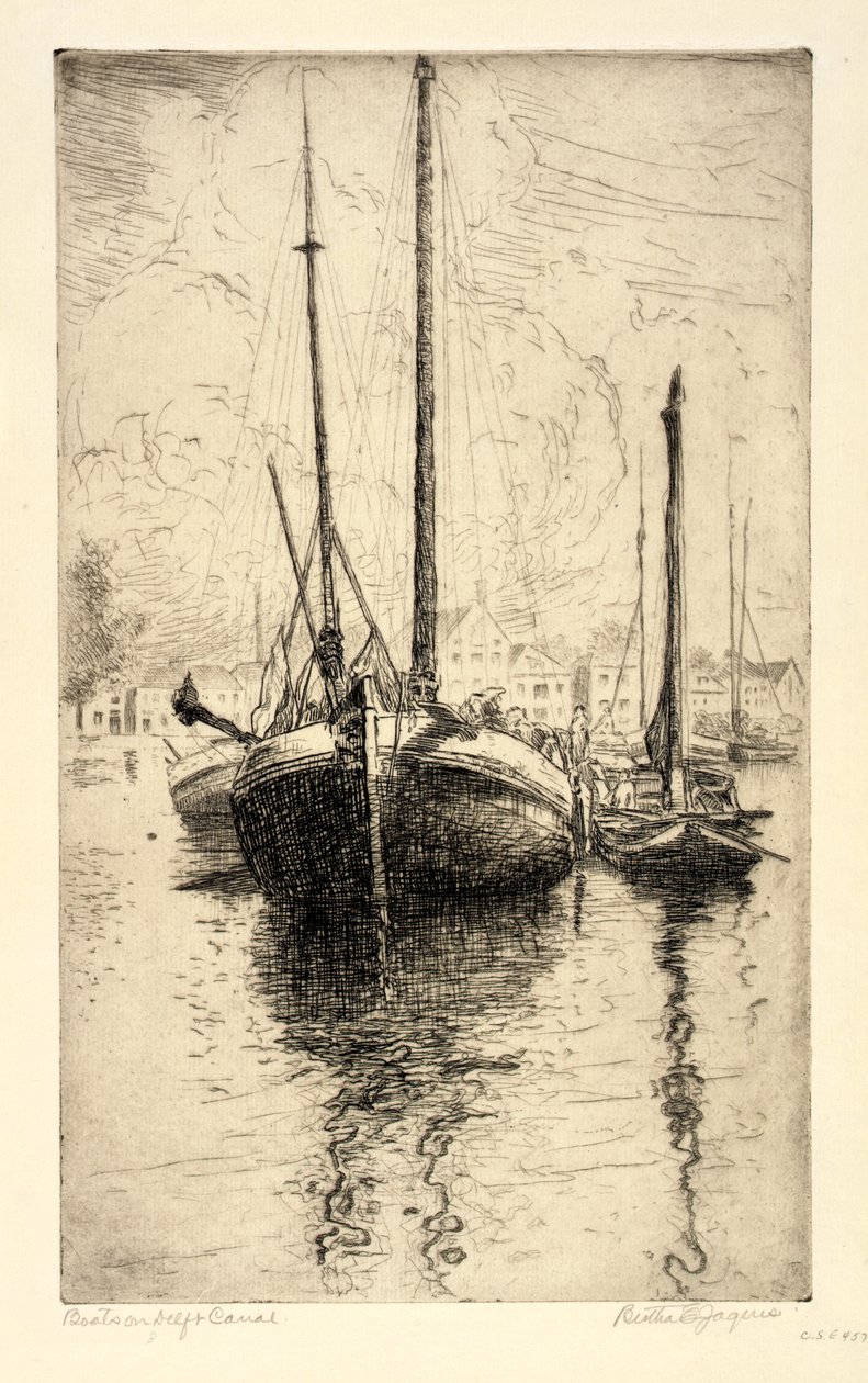 Łodzie na kanale Delft autorstwa Bertha E. Jaques
