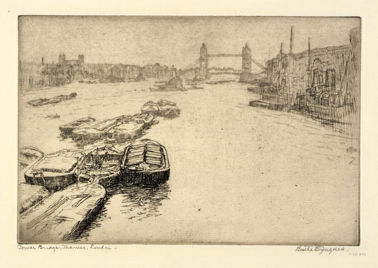 Tower Bridge, Tamiza, Londyn autorstwa Bertha E. Jaques