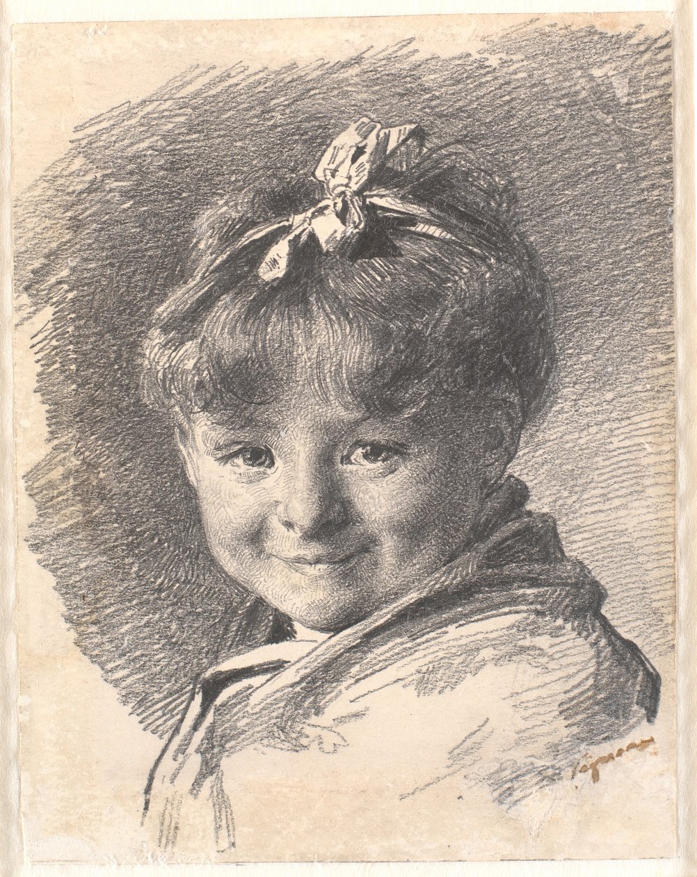 Portret małej dziewczynki z krótkimi włosami i opaską do włosów autorstwa Bertha Wegmann