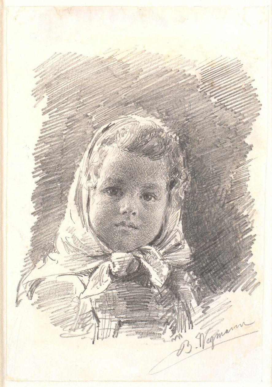 Portret małej dziewczynki z szalikiem na głowie autorstwa Bertha Wegmann