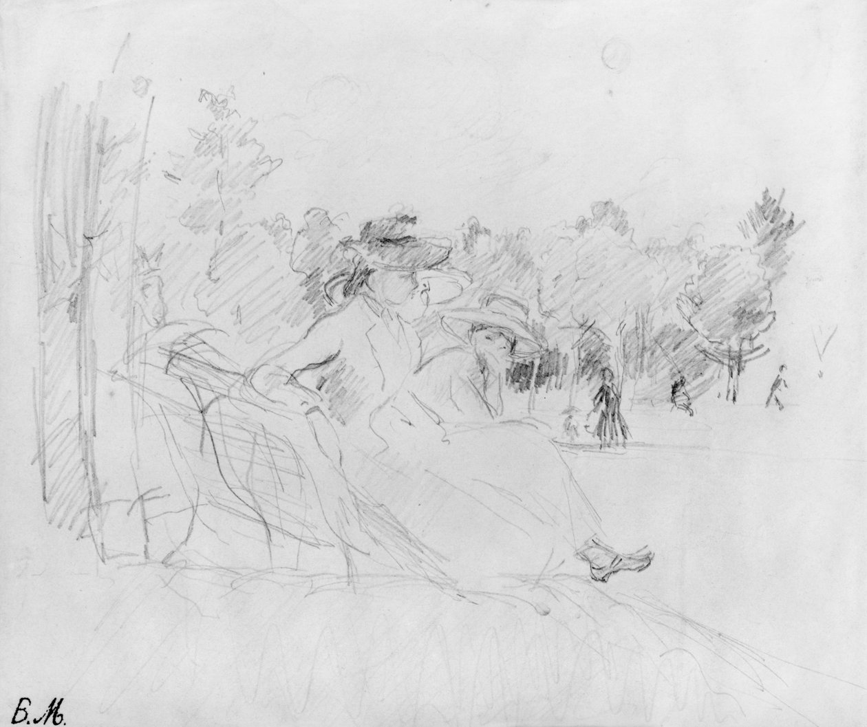 W Bois de Boulogne, 1888 (czarny ołów na papierze) autorstwa Berthe Morisot