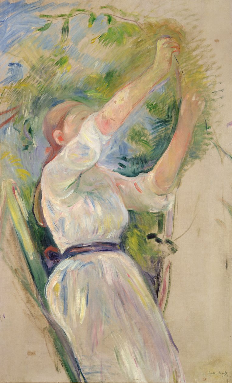 Dziewczyna zbierająca wiśnie, 1891 autorstwa Berthe Morisot