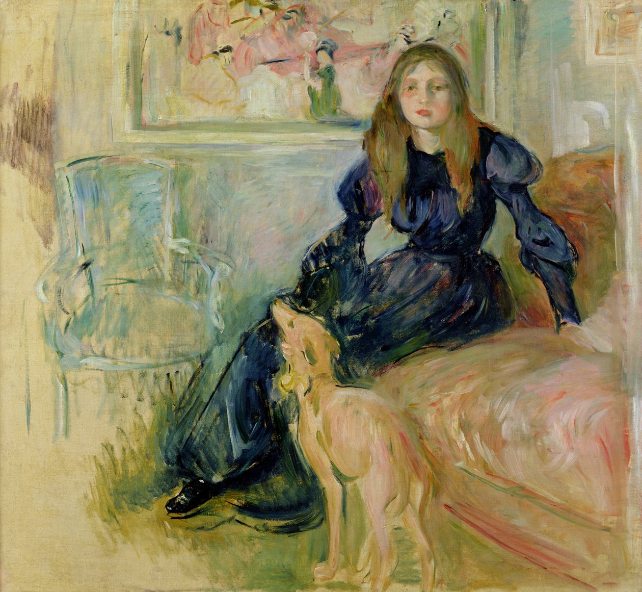 Julie Manet (1878-1966) i jej Chart Laerte, 1893 autorstwa Berthe Morisot