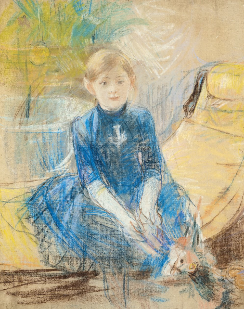 Dziewczynka w niebieskiej koszulce, 1886 (pastel na płótnie) autorstwa Berthe Morisot