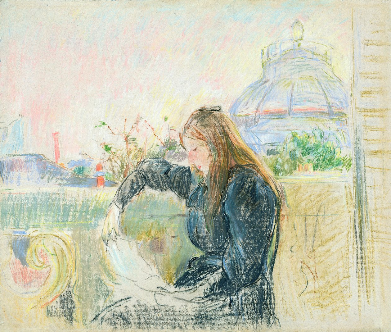 Na balkonie, 1893 (pastel na papierze) autorstwa Berthe Morisot