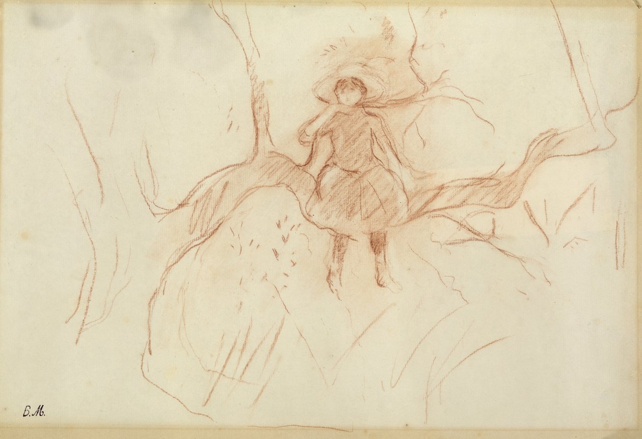 Perching in the Tree, 1889 (czerwona kreda na papierze) autorstwa Berthe Morisot