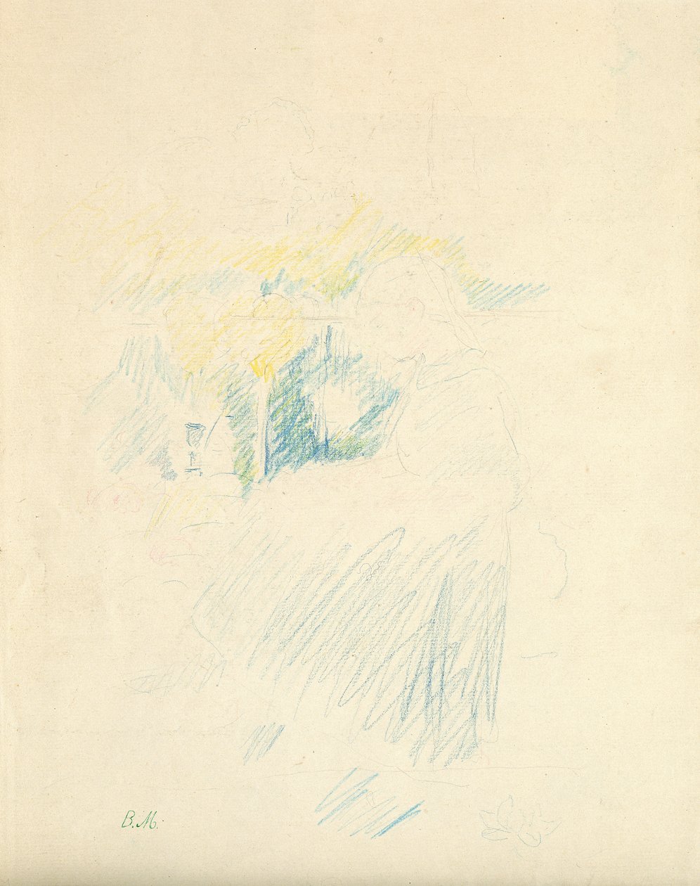 Siedząca młoda dziewczyna, 1888 (kolorowa kredka na papierze) autorstwa Berthe Morisot