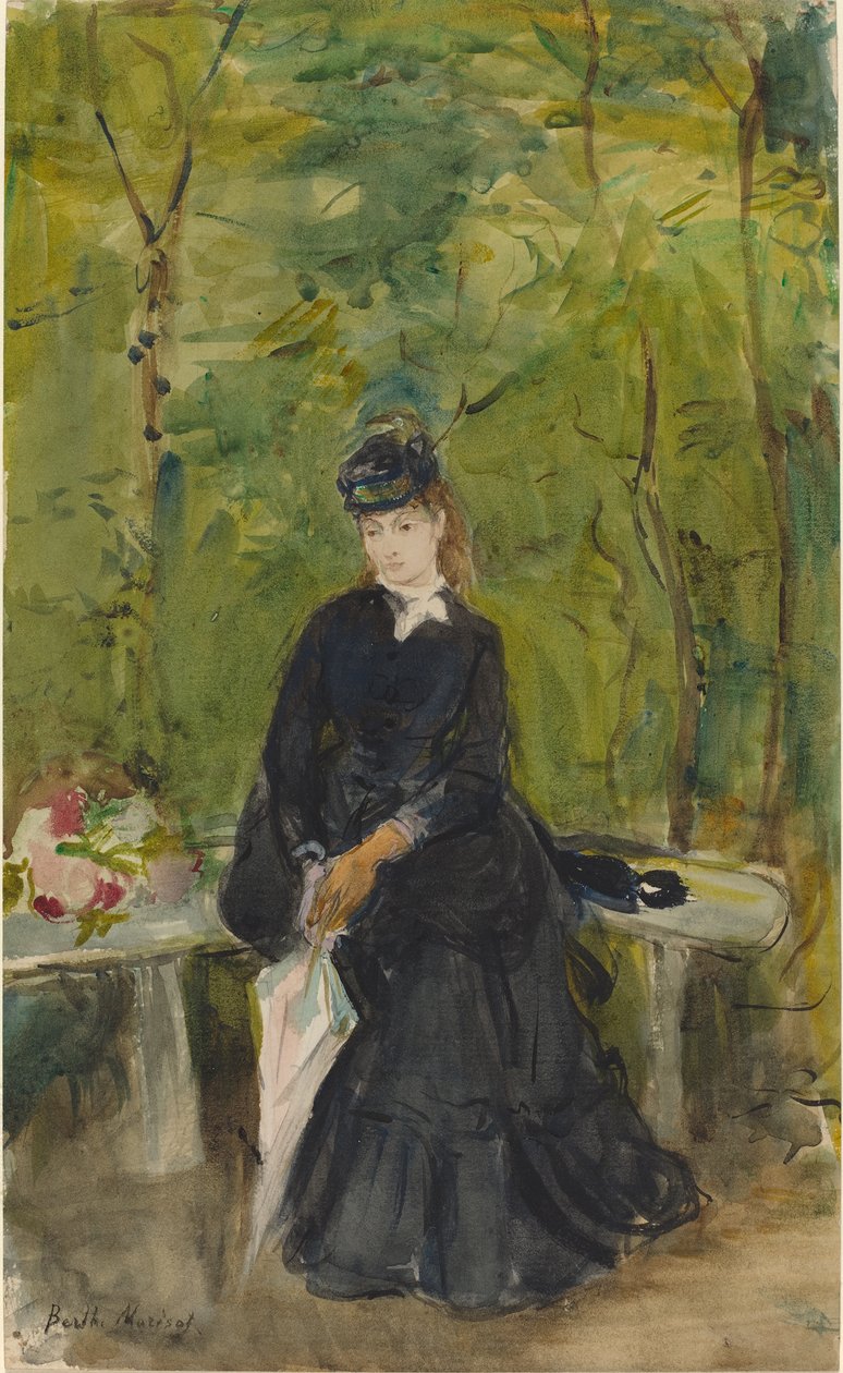 Siostra artysty Edma siedząca w parku, 1864 autorstwa Berthe Morisot
