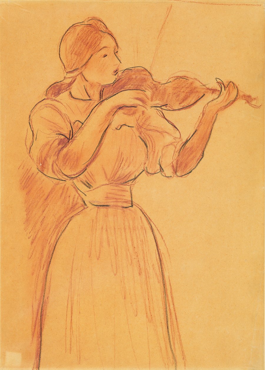 Skrzypce, 1894 (ołówek i czerwona kreda na papierze) autorstwa Berthe Morisot