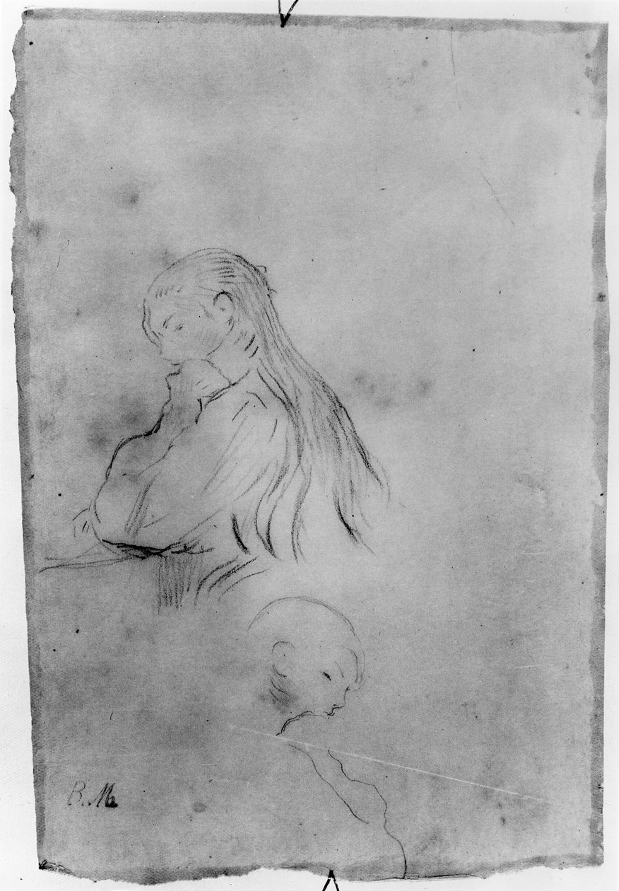 Młoda dziewczyna pisząca, 1891 (węgiel na papierze) autorstwa Berthe Morisot