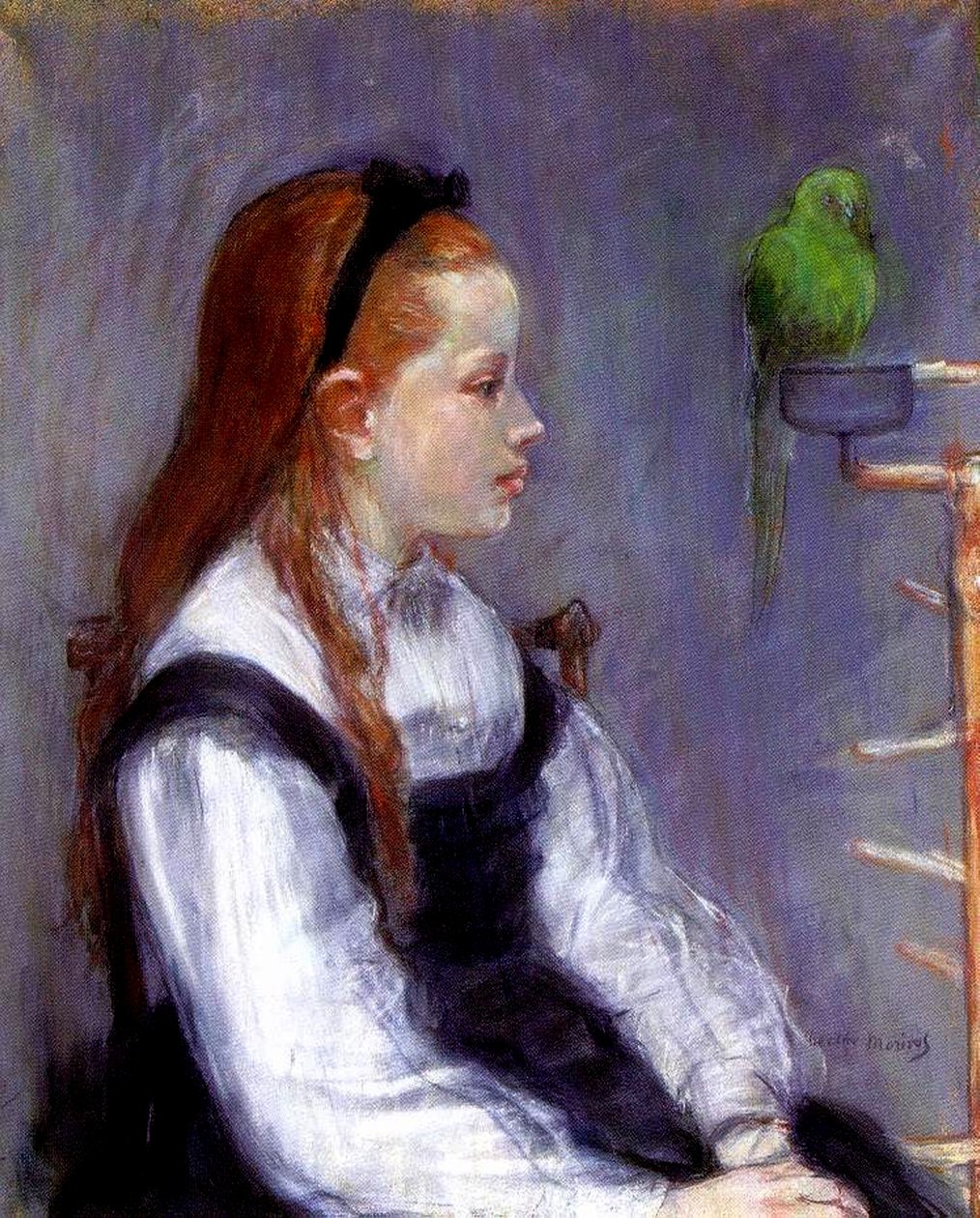 Młoda dziewczyna z papugą, ok.1873 (pastel na papierze) autorstwa Berthe Morisot