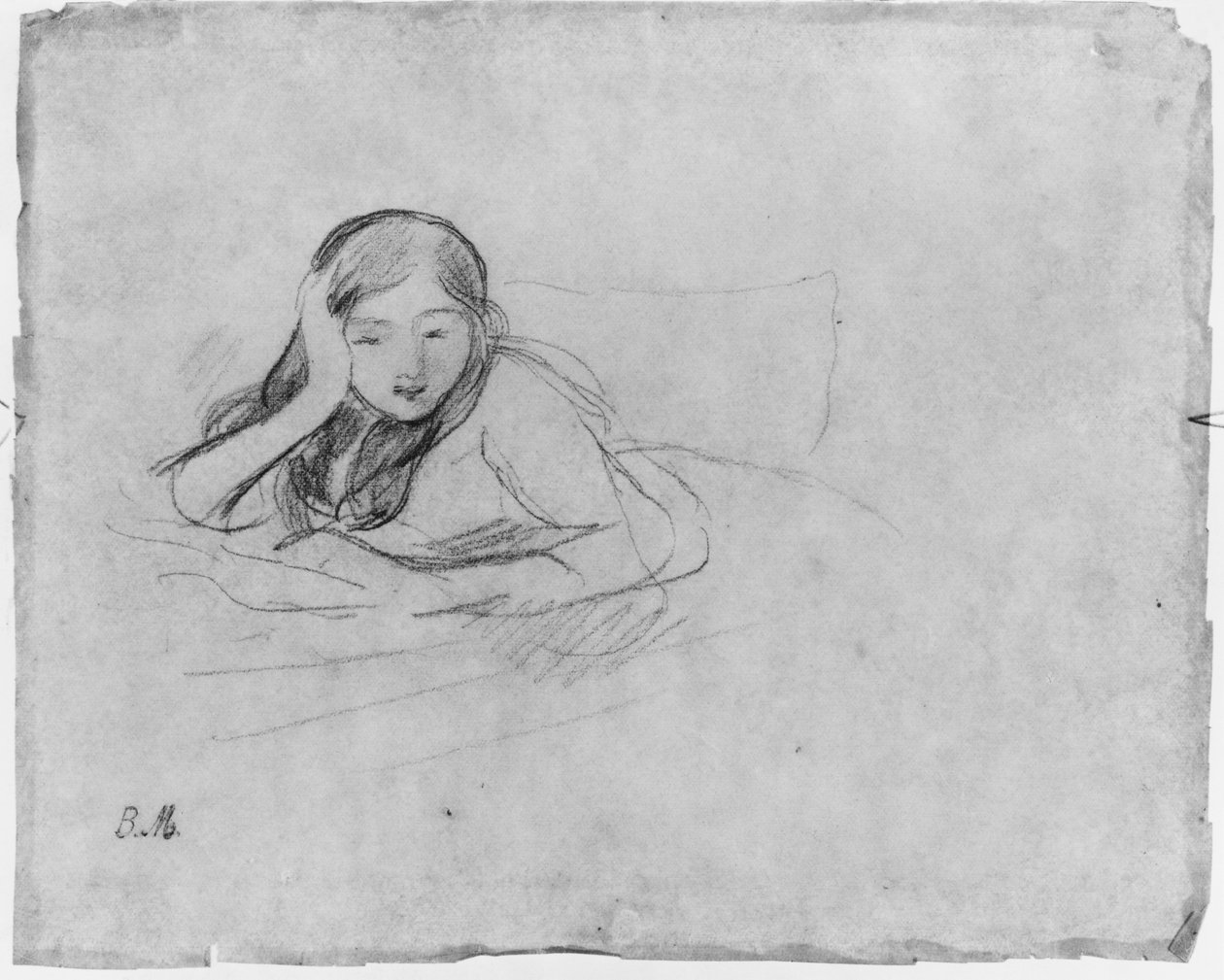 Młoda dziewczyna czytająca, 1889 (czarny ołów na papierze) autorstwa Berthe Morisot
