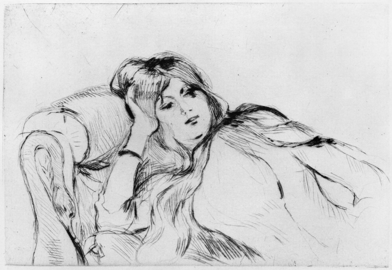Młoda kobieta w spoczynku, 1889 (sucha igła) autorstwa Berthe Morisot