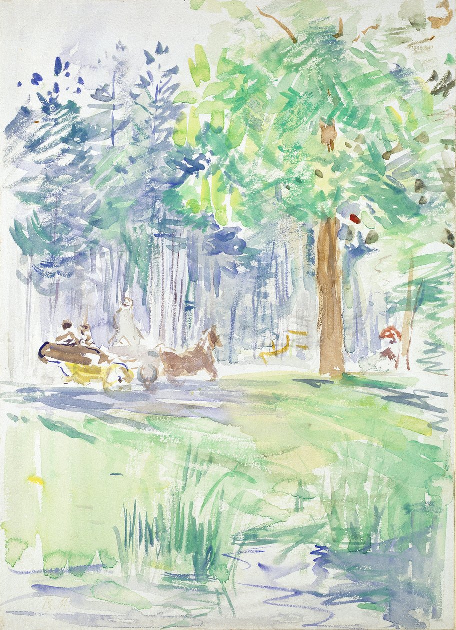 Koń i powóz na leśnej drodze, po 1883 r. autorstwa Berthe Morisot