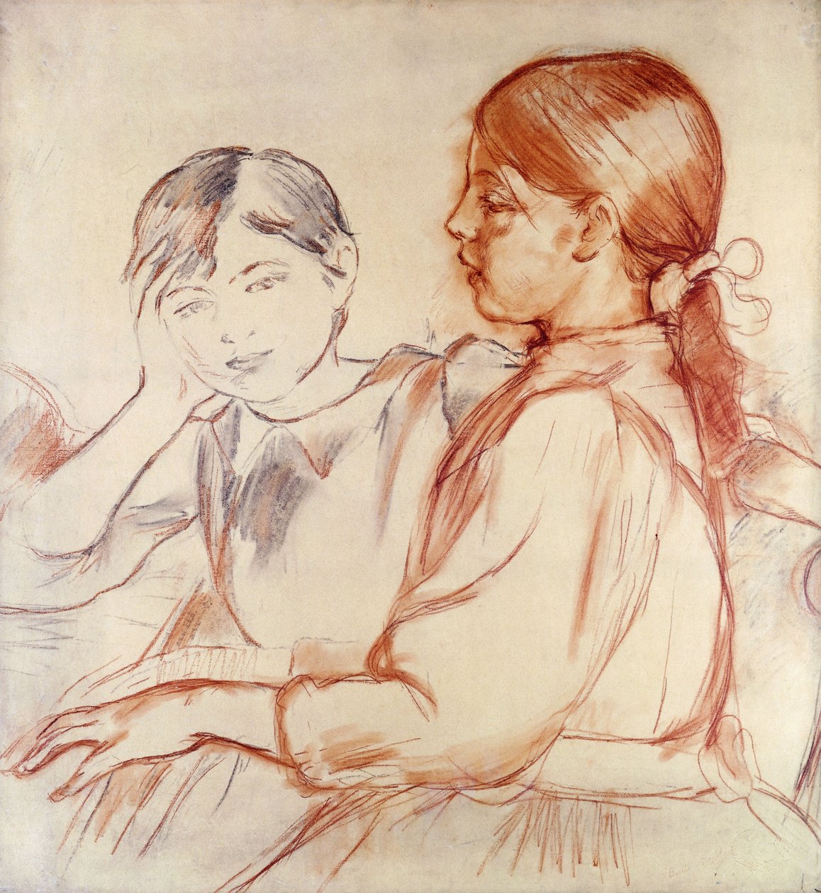 Julie Manet i Jeannie Gobillard przy fortepianie; Julie Manet i Jeannie Gobillard przy fortepianie, 1887-88 autorstwa Berthe Morisot