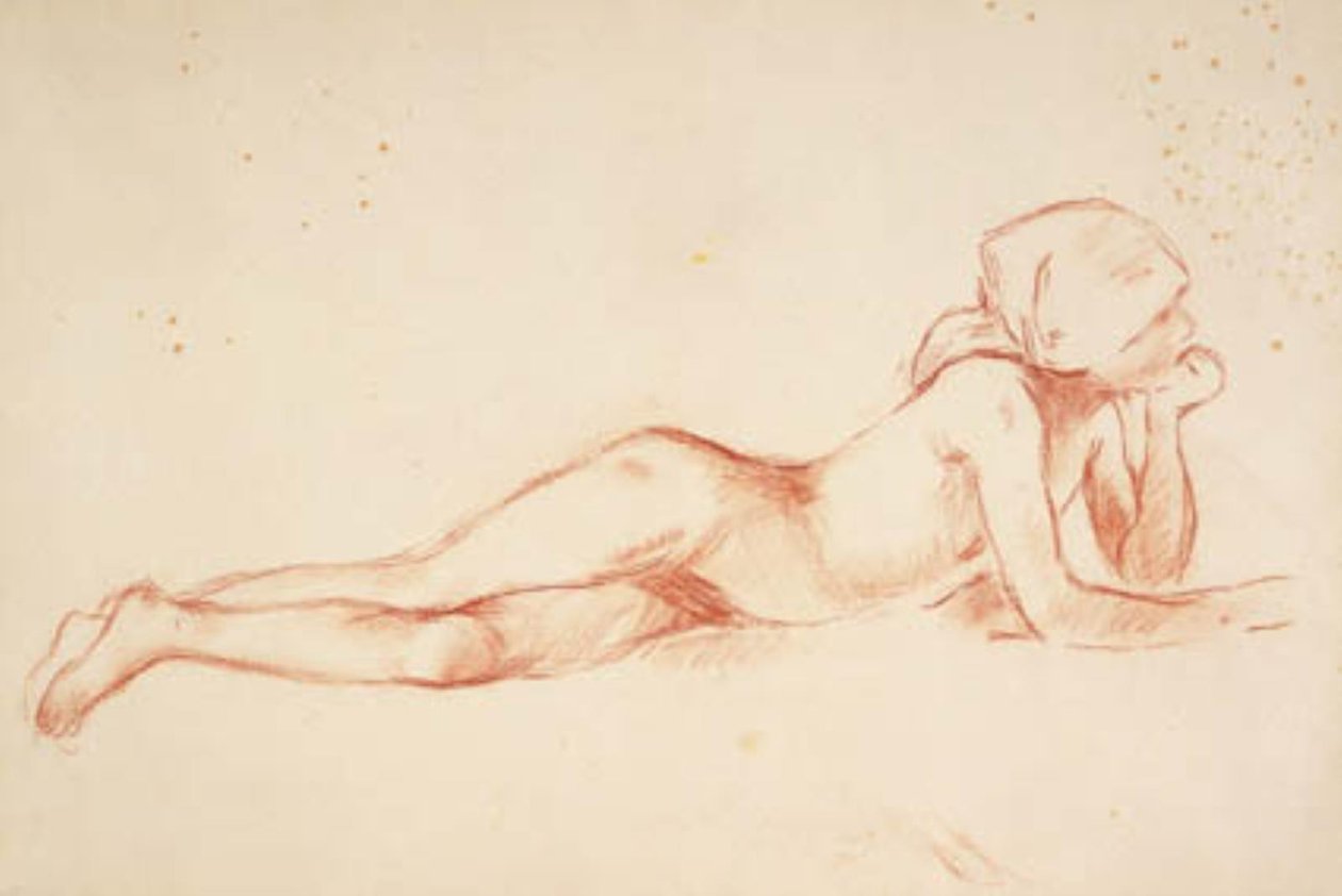 Leżąca, naga młoda dziewczyna z szalikiem na głowie autorstwa Berthe Morisot
